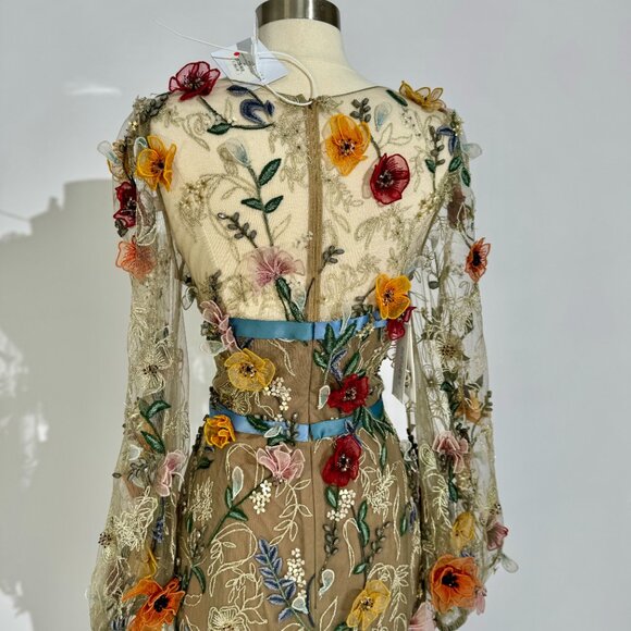 Brand New US 8 MARCHESA Embroidered Organza Floral Evening Gown - Picture 7 of 13